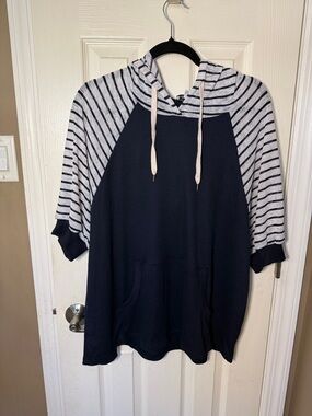 white birch Navy and White Striped Hooded Top